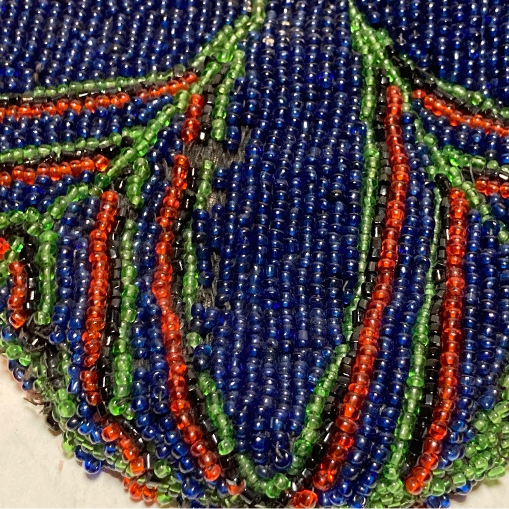 vintage 1920s Art Nouveau microbeaded glass bead purse blue red flower - AS IS - Picture 5 of 13
